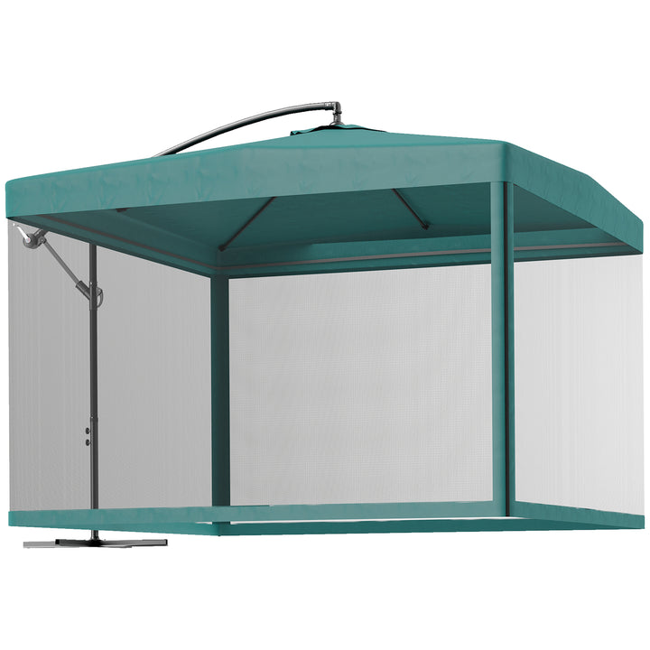 Chapéu de Sol de Jardim 295x295x260 cm Chapéu de Sol Excêntrico com Rede Mosquiteira manivela Base Cruzada e Suporte de Aço para varanda Pátio Exterior Verde