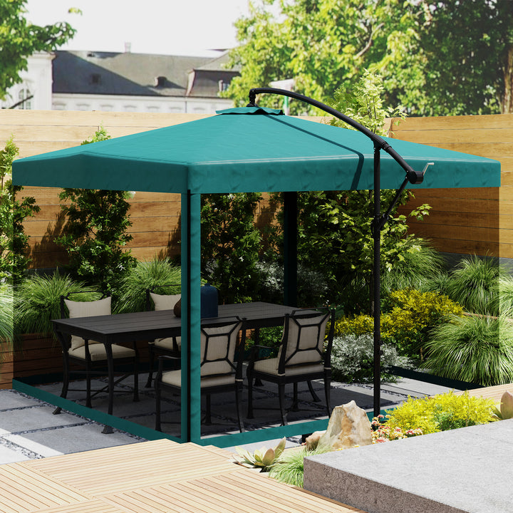 Chapéu de Sol de Jardim 295x295x260 cm Chapéu de Sol Excêntrico com Rede Mosquiteira manivela Base Cruzada e Suporte de Aço para varanda Pátio Exterior Verde