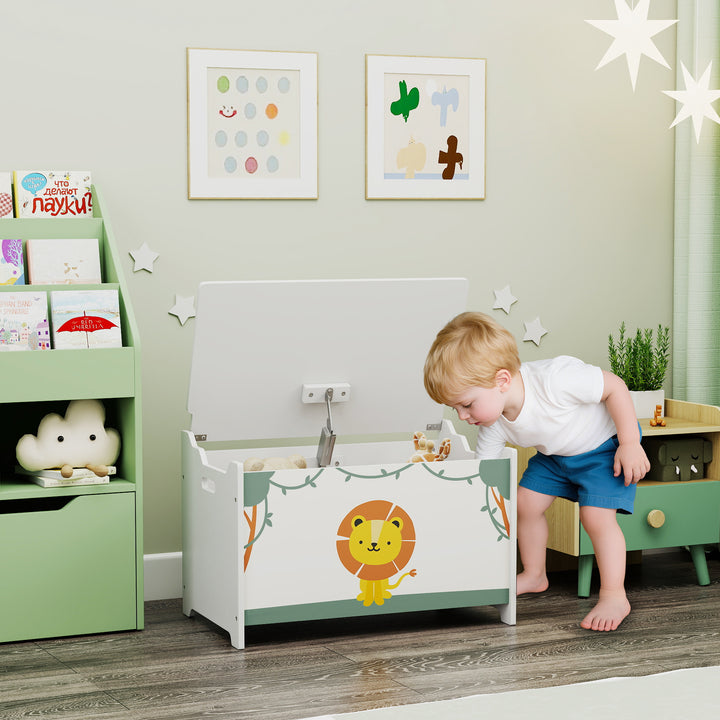 Baú Brinquedos Infantil 53 L Caixa de Arrumação Brinquedos Organizador Brinquedos com Tampa Rebatível Pistão a Gás para Livros Roupas 60x37x39 cm Verde
