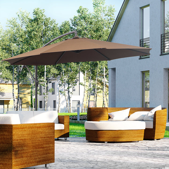 Chapéu de Sol de Jardim Ø300x250cm Chapéu de Sol Excêntrico Inclinável com Manivela Base Cruzada Suporte de Aço e Proteção Solar para Terraço Exterior Café