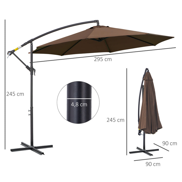 Chapéu de Sol de Jardim Ø300x250cm Chapéu de Sol Excêntrico Inclinável com Manivela Base Cruzada Suporte de Aço e Proteção Solar para Terraço Exterior Café