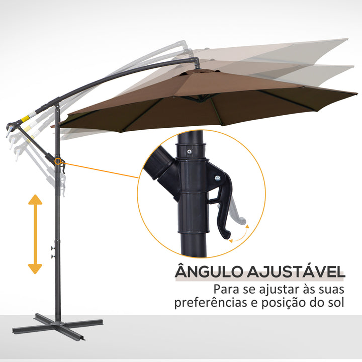 Chapéu de Sol de Jardim Ø300x250cm Chapéu de Sol Excêntrico Inclinável com Manivela Base Cruzada Suporte de Aço e Proteção Solar para Terraço Exterior Café