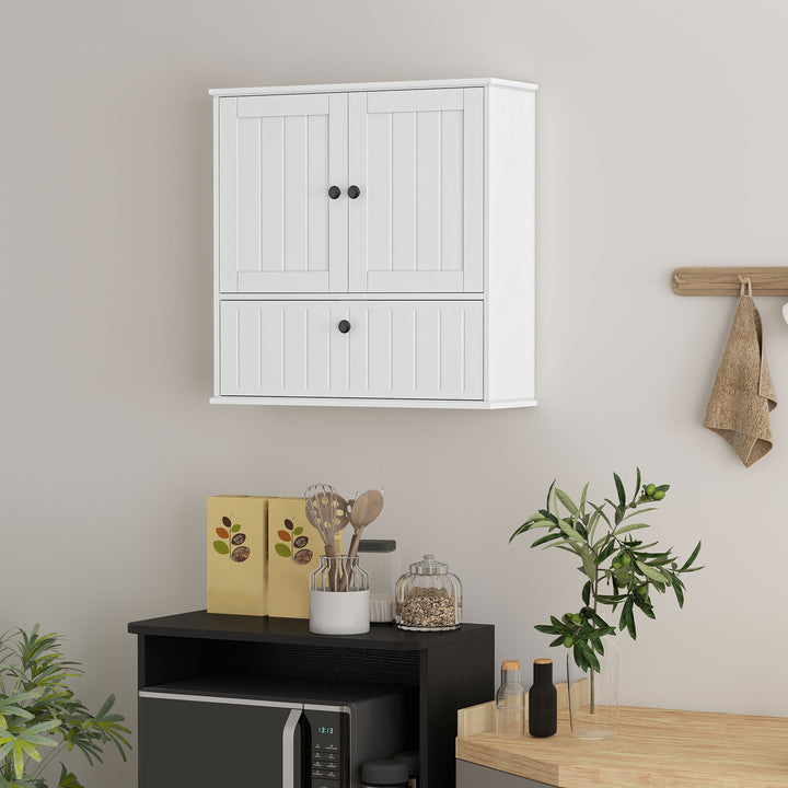 Armário Casa de Banho de Parede Móvel Rústico com Prateleira Ajustável Dupla Porta Porta Basculante e Fecho Magnético para Cozinha Lavandaria sobre o Vaso Sanitário 60x19,5x60 cm Branco