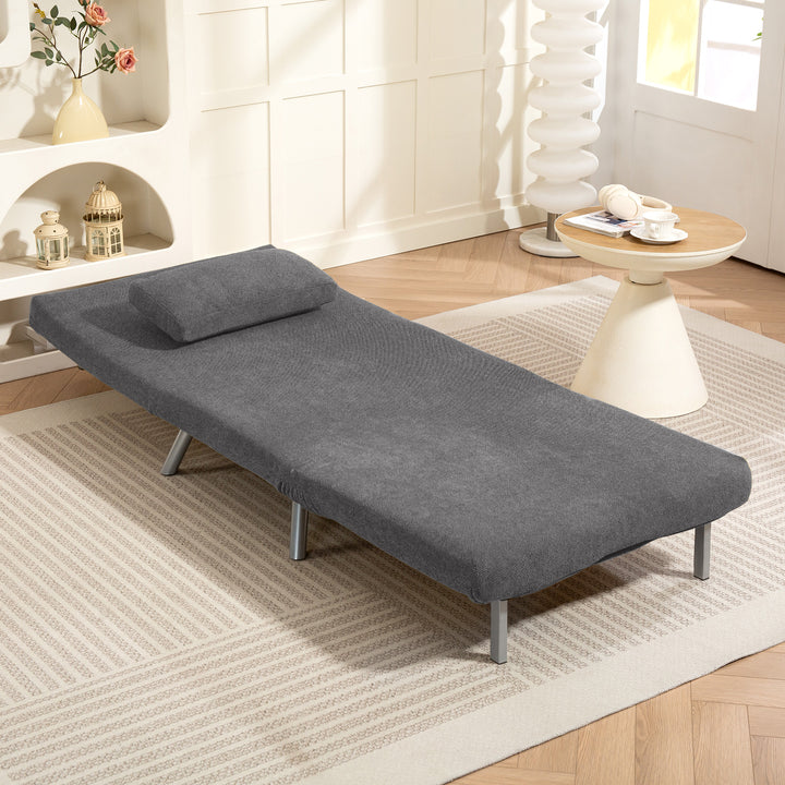 Sofá Cama de Uma Praça 3 em 1 Sofá Dobrável Revestido em Tecido Cinzento Mesclado com Encosto Ajustável em 5 Níveis e Almofada para Escritório Quarto Sala 80x75x83 cm