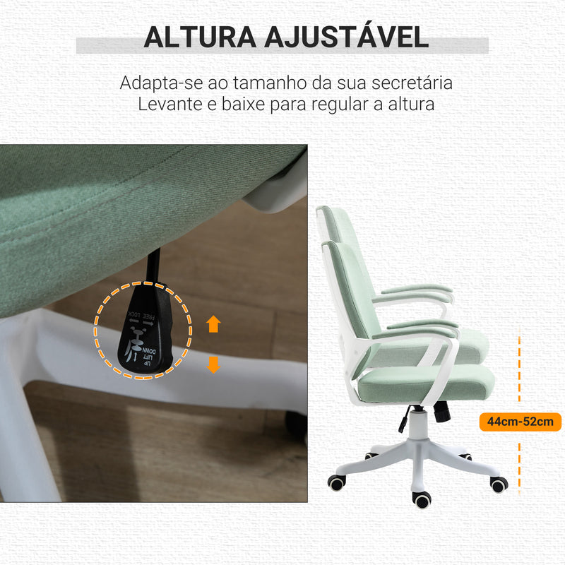 Cadeira de Escritório Giratória Cadeira de Escritório Ergonómica com Altura Ajustável Apoio para os Braços Acolchoado e Suporte Lombar Carga Máxima 120 kg 62x69x92-100 cm Verde