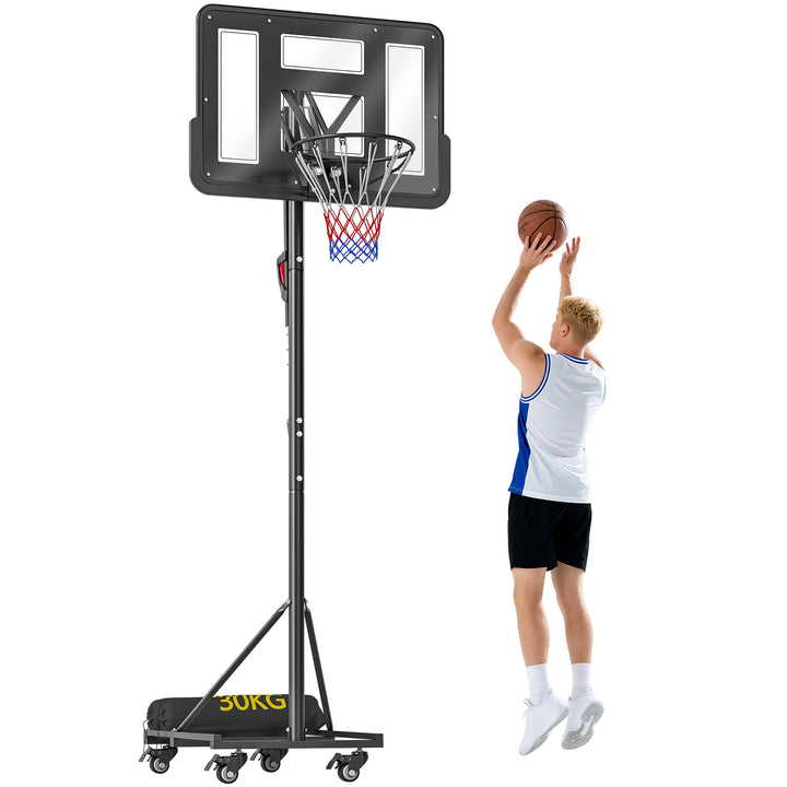 Tabela de Basquetebol para Exterior Altura Ajustável 235-305 cm Tabela de Basquetebol Portátil com Placa Irrompível 110 cm Saco de Peso e Rodas para Adolescentes e Adultos Preto