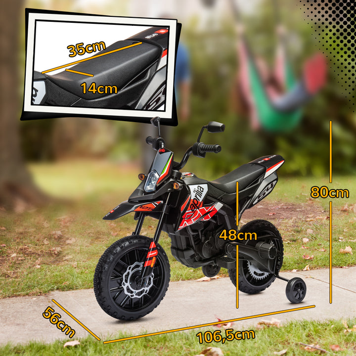 Mota Elétrica Infantil com Licença Oficial Aprilia 12V 25W Rodas de Apoio Removíveis Farol Música Porta USB e Amortecedor Traseiro Vermelho