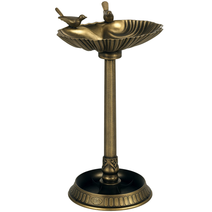 Banho para Pássaros de Jardim ao Ar Livre Altura 81 cm Alimentador para Pássaros com Base Pedestal, Design em Concha e Acabamento Envelhecido, Leve e Resistente Bebedouro para Aves Bronze