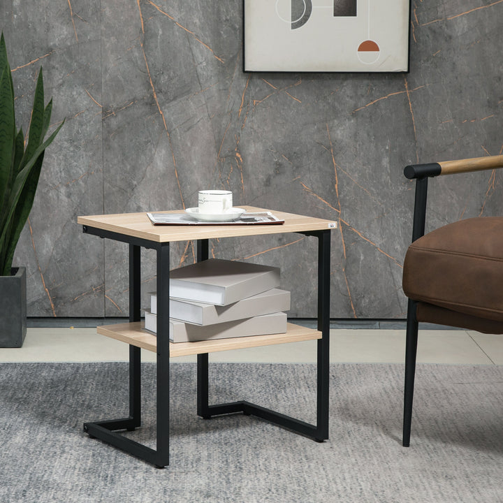 Mesa Auxiliar de 2 Níveis Mesa Auxiliar para Sala de Estar Dormitório Estúdio Escritório Estilo Moderno 45x35x48cm Madeira e Preto