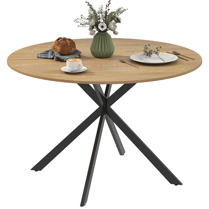 Mesa de Refeição Redonda para 4 Pessoas Mesa de Cozinha Industrial com Estrutura de Aço Ø120x75 cm Madeira