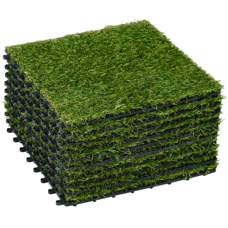 Relva Artificial 30x30cm 10 Peças com Altura de 25mm Alta Densidade 6500 Relva Artificial de Encaixe para Exterior Pátio Terraço Verde