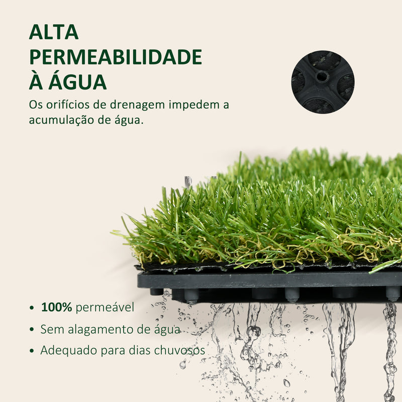 Relva Artificial 30x30cm 10 Peças com Altura de 25mm Alta Densidade 6500 Relva Artificial de Encaixe para Exterior Pátio Terraço Verde