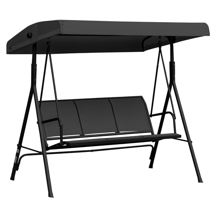Baloiço de Jardim Exterior de 3 Lugares com Toldo Reclinável Estrutura de Aço e Assento Respirável 175x118x159 cm Preto