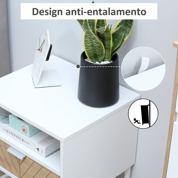 Mesa de Cabeceira Moderna Mesa de Cabeceira com Gaveta e Compartimento Mesa de Cabeceira para Dormitório Sala de Estar 45x39x48 cm Branco e Carvalho