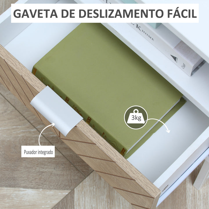 Mesa de Cabeceira Moderna Mesa de Cabeceira com Gaveta e Compartimento Mesa de Cabeceira para Dormitório Sala de Estar 45x39x48 cm Branco e Carvalho