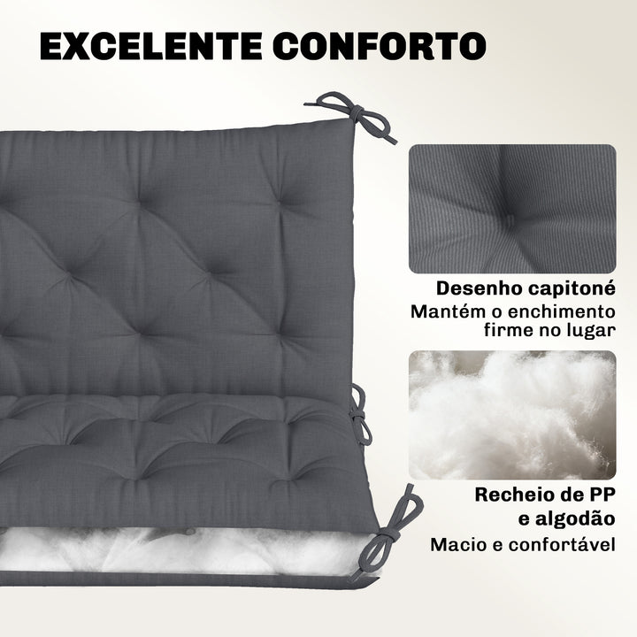 Almofada para Banco com Encosto 100x98x8cm Almofada de Banco de 2 Lugares com 6 Cordões de Fixação para Jardim Terraço Balcão Exterior Cinza