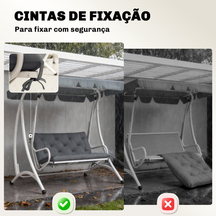 Almofada para Banco com Encosto 100x98x8cm Almofada de Banco de 2 Lugares com 6 Cordões de Fixação para Jardim Terraço Balcão Exterior Cinza