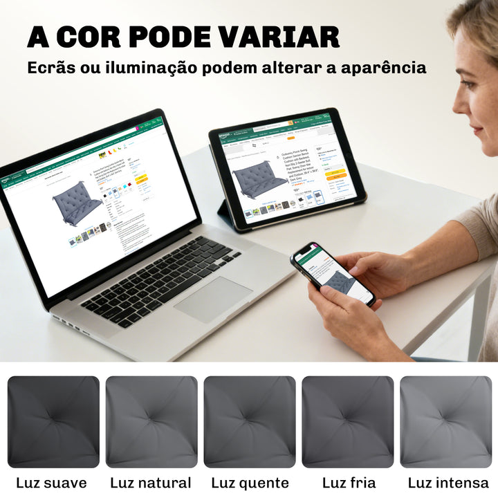 Almofada para Banco com Encosto 100x98x8cm Almofada de Banco de 2 Lugares com 6 Cordões de Fixação para Jardim Terraço Balcão Exterior Cinza