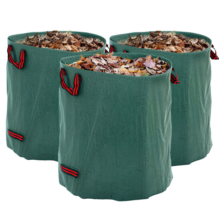 Conjunto de 3 Sacos de Resíduos de Jardim 272L Sacos para Resíduos Resistentes com Pegas Reforçadas e Aros Flexíveis Dobráveis e Reutilizáveis Ø67x76 cm Verde