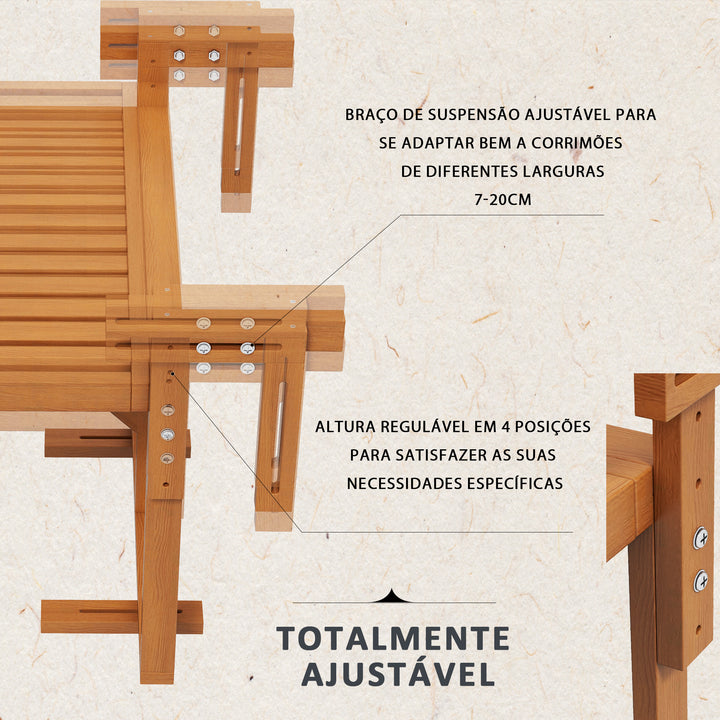 Mesa Suspensa para Varanda Mesa de Varanda Dobrável em Madeira com Altura Ajustável em 4 Níveis Capacidade 20 kg para Terraço 68x65x40,5-55 cm Natural