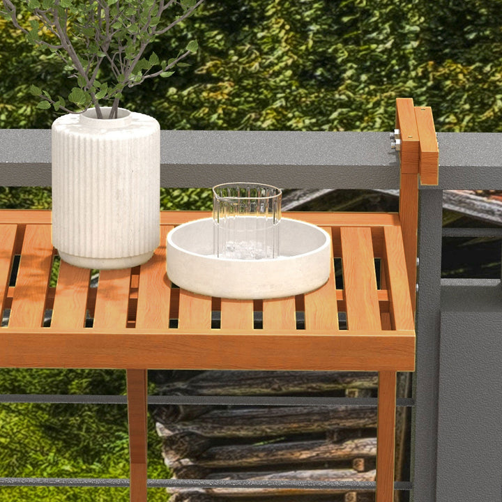 Mesa Suspensa para Varanda Mesa de Varanda Dobrável em Madeira com Altura Ajustável em 4 Níveis Capacidade 20 kg para Terraço 68x65x40,5-55 cm Natural