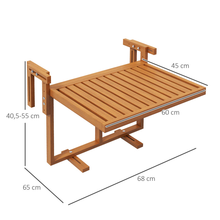 Mesa Suspensa para Varanda Mesa de Varanda Dobrável em Madeira com Altura Ajustável em 4 Níveis Capacidade 20 kg para Terraço 68x65x40,5-55 cm Natural