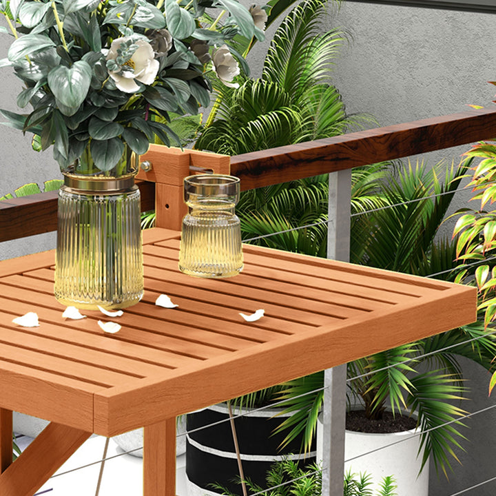 Mesa Suspensa para Varanda Mesa de Varanda Dobrável em Madeira com Altura Ajustável em 4 Níveis Capacidade 20 kg para Terraço 68x65x40,5-55 cm Natural