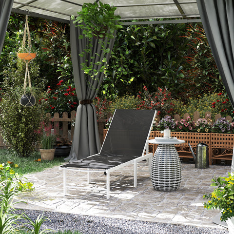 Espreguiçadeira Reclinável de Jardim com Rodas Espreguiçadeira de Exterior Encosto Ajustável em 5 Níveis e Estrutura de Aço Suporta até 120 kg para Pátio Varanda 166x60x84 cm Cinzento