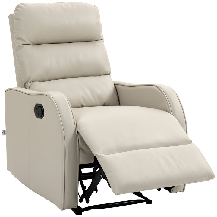 Poltrona Relax Reclinável Manual, Poltrona Estofada em PU com Apoio de Pés Retrátil, Almofadada, Reclinável até 160º, para Sala, Quarto, Creme, 65x89x100 cm