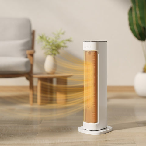 Aquecedor Elétrico de Baixo Consumo 2000W PTC Termoventilador com 3 Modos Termostato Regulável Temporizador Proteção contra Capotamentos e Sobreaquecimento Controlo Remoto para 15-20? Branco