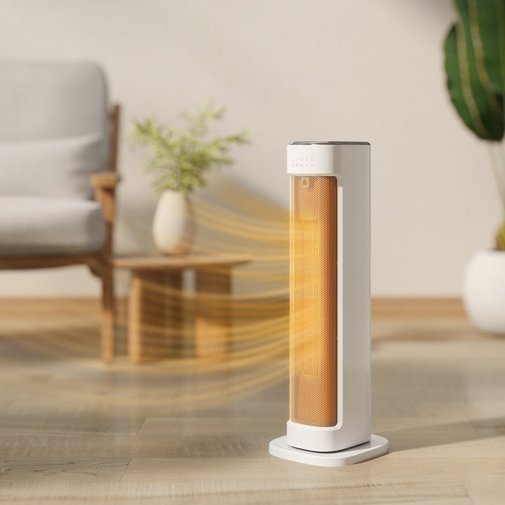 Aquecedor Elétrico de Baixo Consumo 2000W PTC Termoventilador com 3 Modos Termostato Regulável Temporizador Proteção contra Capotamentos e Sobreaquecimento Controlo Remoto para 15-20? Branco