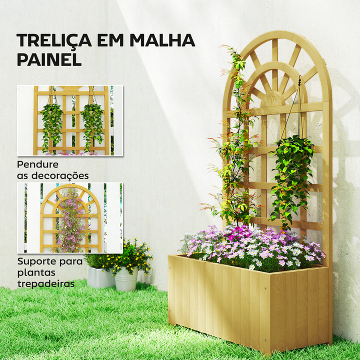 Floreira com Treliça de Madeira Floreira Exterior Grande para Plantas Trepadeiras com Orifícios de Drenagem Floreira Elevada para Jardim Pátio Terraço 60x30x120 cm Madeira