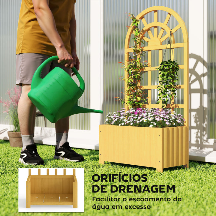 Floreira com Treliça de Madeira Floreira Exterior Grande para Plantas Trepadeiras com Orifícios de Drenagem Floreira Elevada para Jardim Pátio Terraço 60x30x120 cm Madeira