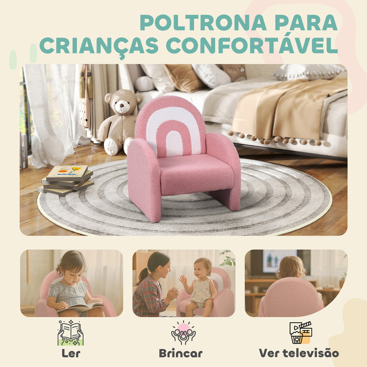Poltrona para Crianças com Encosto em Forma de Arco-Íris Sofá para Crianças de 18-96 Meses Tecido Suave em Borrego Apoios de Braço Carga 45 kg 45x41x52 cm Rosa