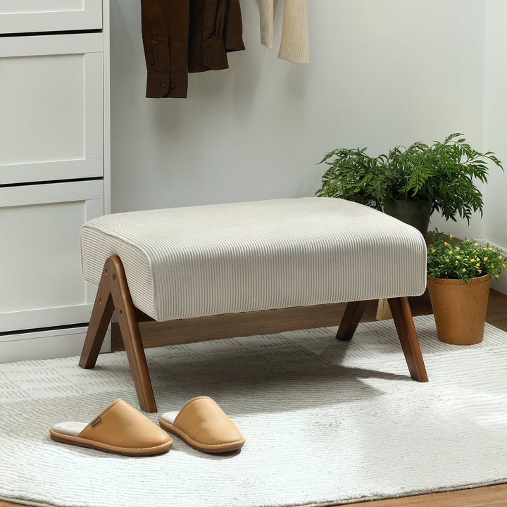 Apoio para Pés para Sala Banco Baixo Estofado em Veludo Otomana Retangular com Assento Almofadado e Pés de Madeira para Sala de Estar Quarto 69x47x36 cm Bege