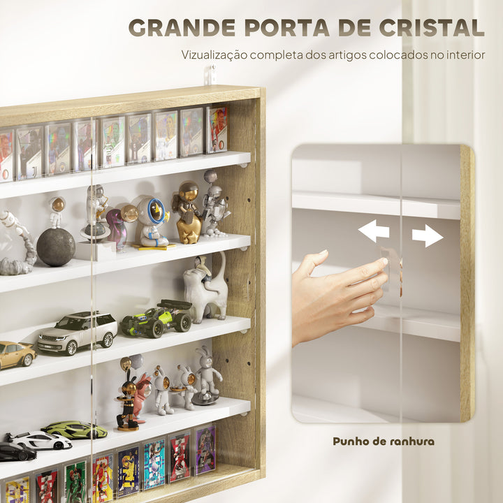 Vitrine de Parede de Madeira com Prateleiras Ajustáveis e 2 Portas Corredeiras de Vidro para Coleções Perfumes Bonecos de Decoração 80x9,5x60cm Madeira e Branco