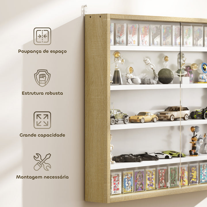 Vitrine de Parede de Madeira com Prateleiras Ajustáveis e 2 Portas Corredeiras de Vidro para Coleções Perfumes Bonecos de Decoração 80x9,5x60cm Madeira e Branco