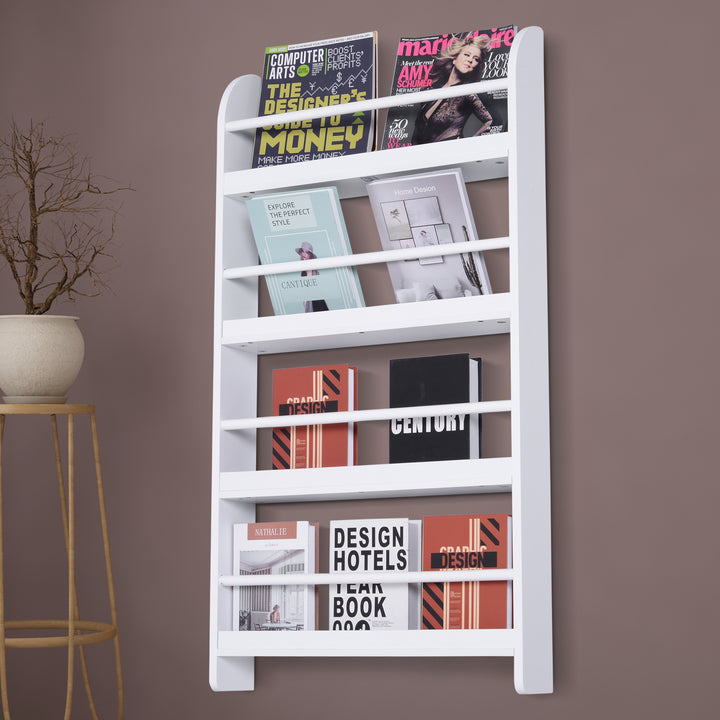 Estantes de Livros de Parede com 4 prateleiras Estante infantil para escritório Carga 30 kg 25 livros 59x12x113cm Branco