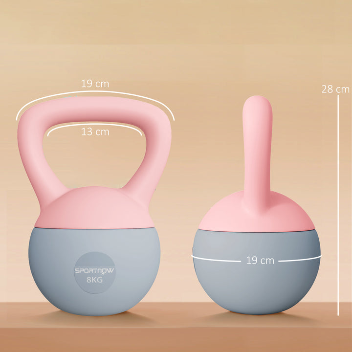 Kettlebell de 8 kg Pesa Russa Preenchida de Areia Metálica e Alça Antiderrapante para Treino de Musculação em Casa Ginásio Ø19x28 cm Rosa