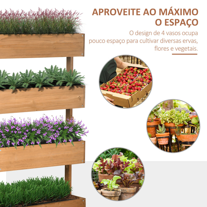 Floreira de Madeira de 4 Níveis Floreira Elevada Exterior com Orifícios de Drenagem e Tecido Não Tecido Vaso para Cultivos Plantas Flores para Terraço Jardim 80x45x142 cm Madeira