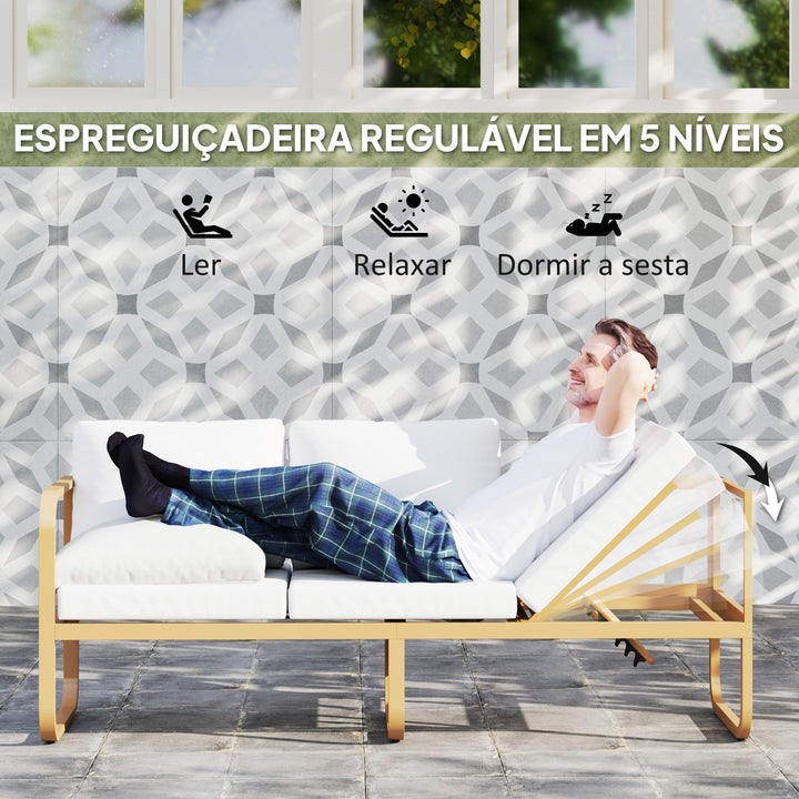 Conjunto de Jardim de 3 Peças Móveis de Exterior com Sofá de 3 Lugares com Assento Ajustável Sofá de 2 Lugares e Mesa de Centro de Vidro com Almofadas Creme
