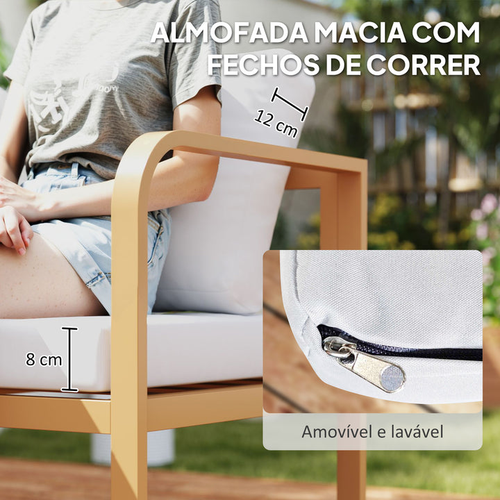 Conjunto de Jardim de 3 Peças Móveis de Exterior com Sofá de 3 Lugares com Assento Ajustável Sofá de 2 Lugares e Mesa de Centro de Vidro com Almofadas Creme