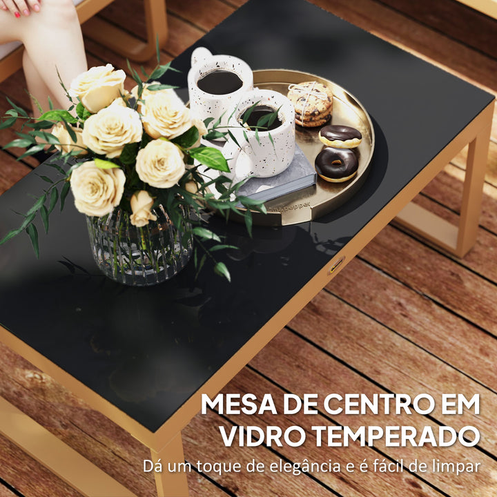 Conjunto de Jardim de 3 Peças Móveis de Exterior com Sofá de 3 Lugares com Assento Ajustável Sofá de 2 Lugares e Mesa de Centro de Vidro com Almofadas Creme