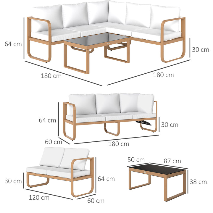 Conjunto de Jardim de 3 Peças Móveis de Exterior com Sofá de 3 Lugares com Assento Ajustável Sofá de 2 Lugares e Mesa de Centro de Vidro com Almofadas Creme