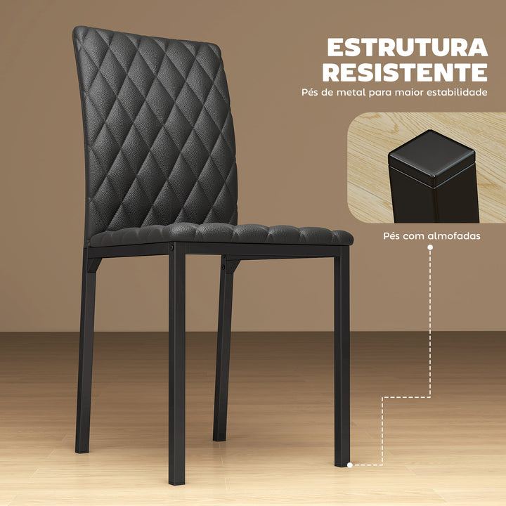 Conjunto de 4 Cadeiras de Sala de Jantar Estofadas com Pés de Metal Cadeiras Modernas para Cozinha Carga Máxima 120 kg 41x50x91 cm Preto
