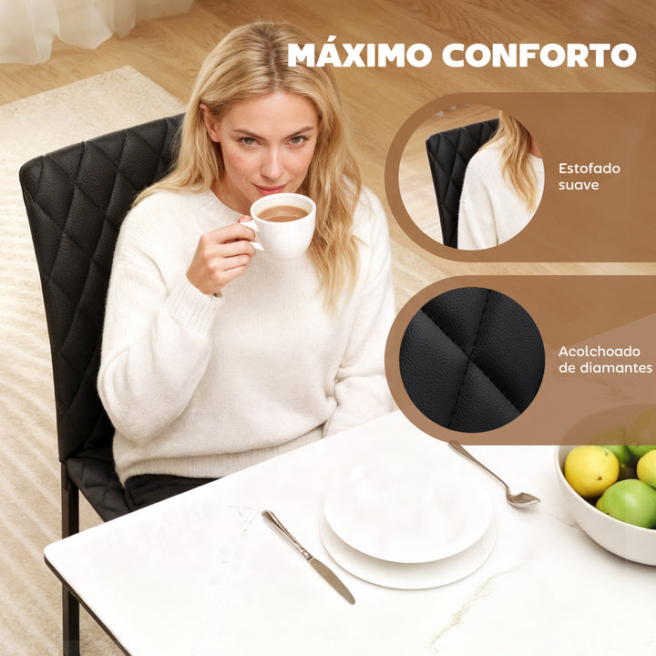 Conjunto de 4 Cadeiras de Sala de Jantar Estofadas com Pés de Metal Cadeiras Modernas para Cozinha Carga Máxima 120 kg 41x50x91 cm Preto