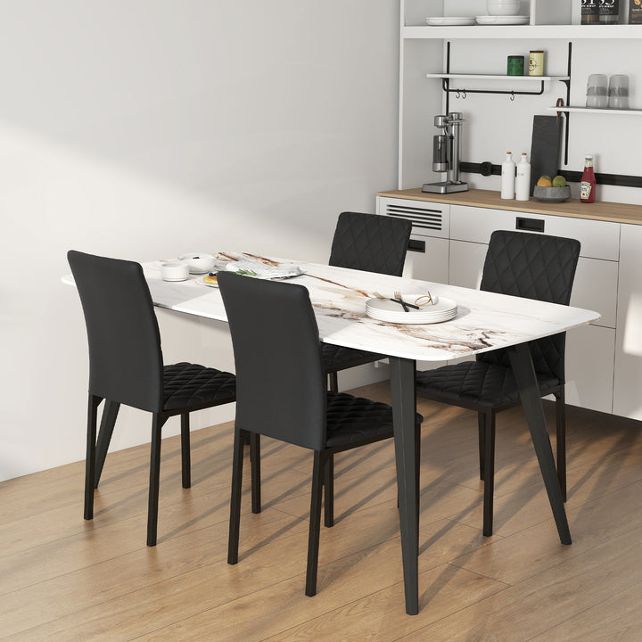Conjunto de 4 Cadeiras de Sala de Jantar Estofadas com Pés de Metal Cadeiras Modernas para Cozinha Carga Máxima 120 kg 41x50x91 cm Preto