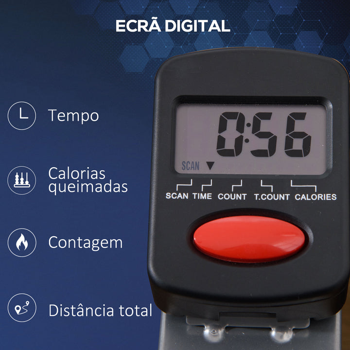 Máquina de Remo Hidráulico Dobrável com 4 Níveis de Resistência Ecrã Digital e Pedal Antiderrapante para Fitness em Casa Aço 129x70x70cm Preto e Prata