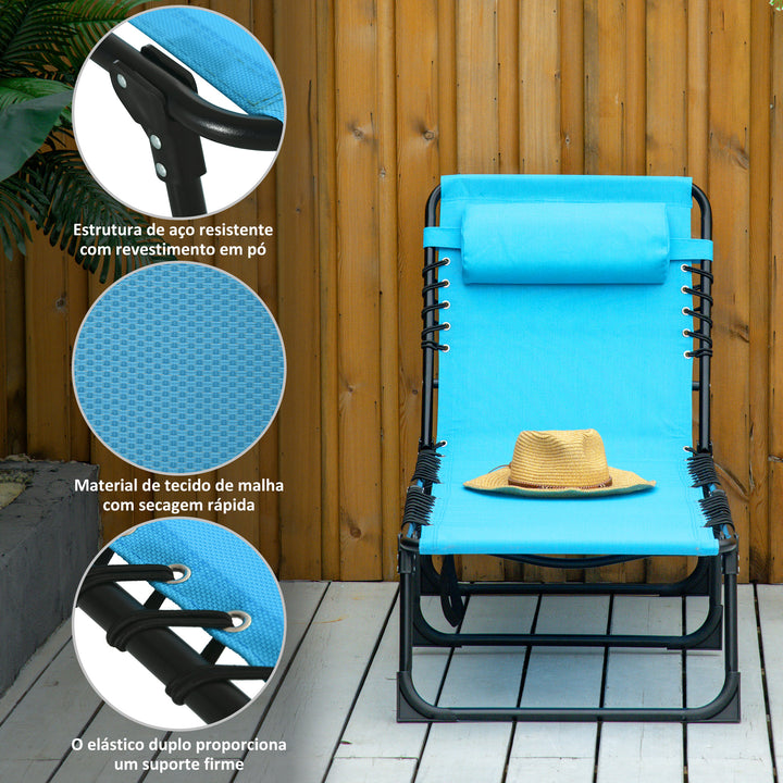 Espreguiçadeira de jardim dobrável e ajustável com 3 posições sistema de laço Estrutura de Aço 197x58x76 cm azul claro