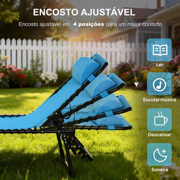 Espreguiçadeira de jardim dobrável e ajustável com 3 posições sistema de laço Estrutura de Aço 197x58x76 cm azul claro